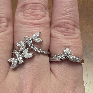 Elegant Silver Toned CZ Dragonfly And Marquise Cut Rings